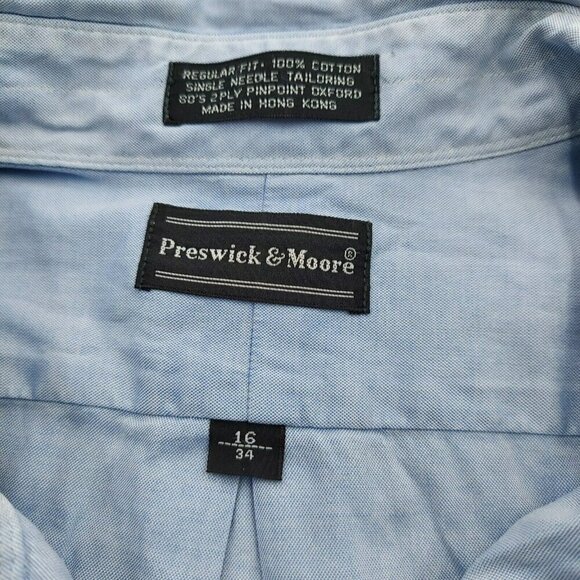 Preswick & Moore Men's Button Down Light Blue Shirt 16/34  Made in Hong Kong - Picture 5 of 12